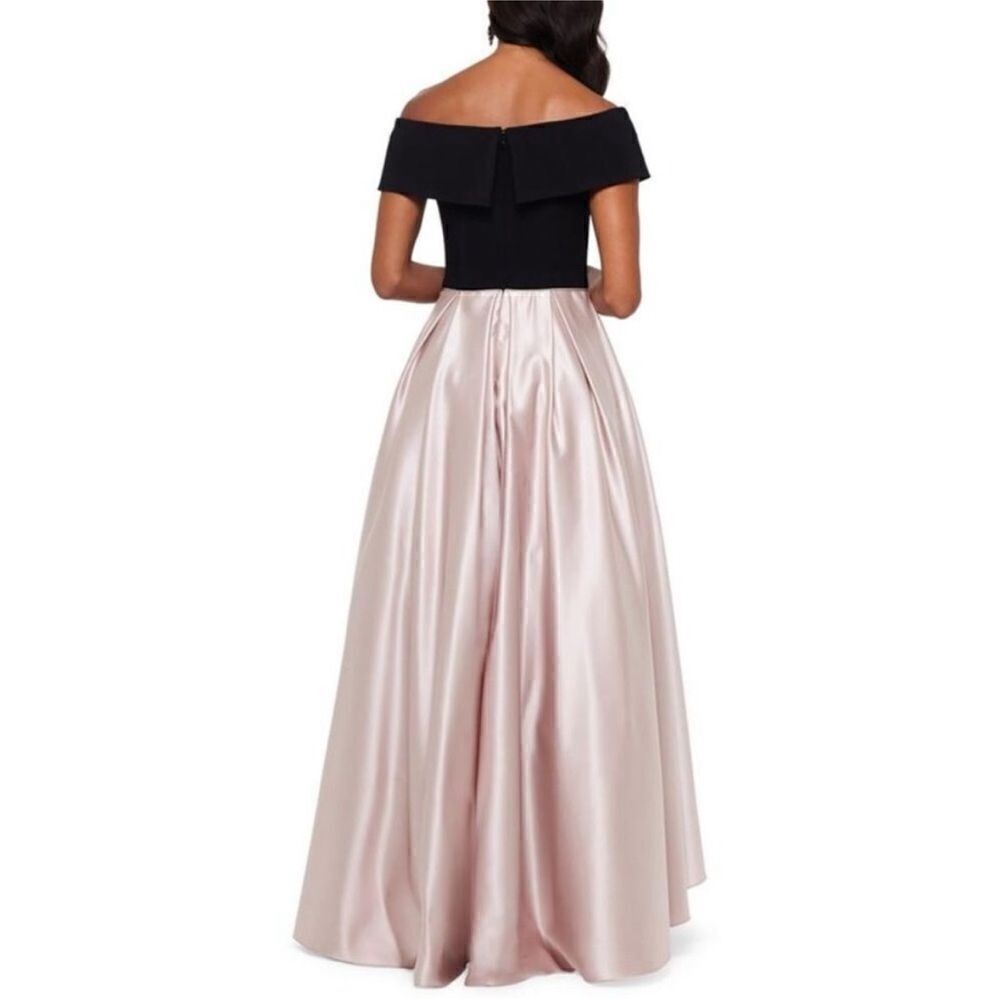 Betsy & Adam NWT Womens Beige Off-the-Shoulder Satin Ballgown Evening Dress - Picture 3 of 5
